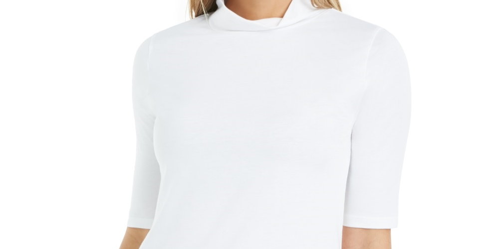 Charter Club Women's Supima Cotton Mock Neck Top  White Size X-Large