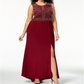 Morgan & Co Women's Beaded Sleeveless Evening Dress Wine Size 18W