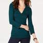 INC International Concepts Women's Petite V-Neck Top Green Size Petite X-Large