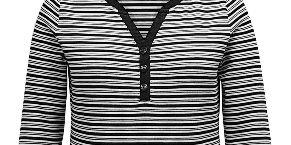 Karen Scott Women's Knit Top Striped V Neck Black Size Medium