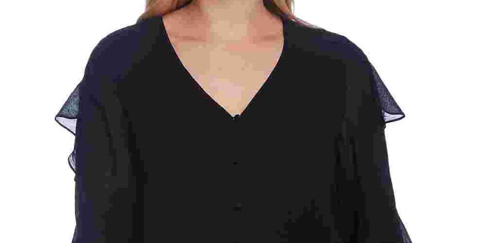 Vince Camuto Women's Chiffon Ruffled Button-Down Top Gray Size Large