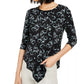 Alfani Women's Petite Printed V-Hem Top Black Size Small