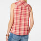 Style & Co Women's Plaid Sleeveless Top Pink Size Medium