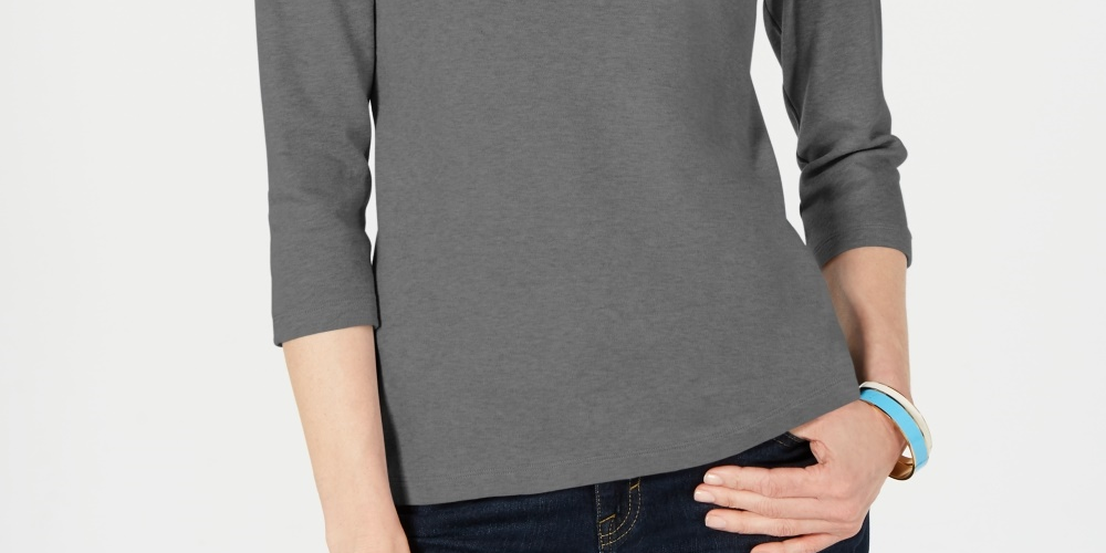 Karen Scott Women's Cotton Henley Top Gray Size Medium