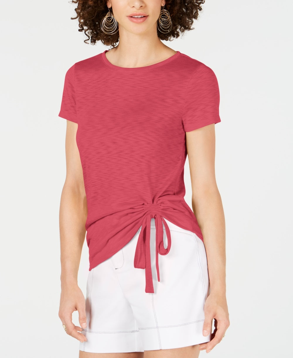 INC International Concepts Women's Ruched T-Shirt Brght Orange Size Medium