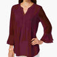 Charter Club Women's Petite Double Ruffle Solid Pintuck Top Wine Size Petite Small