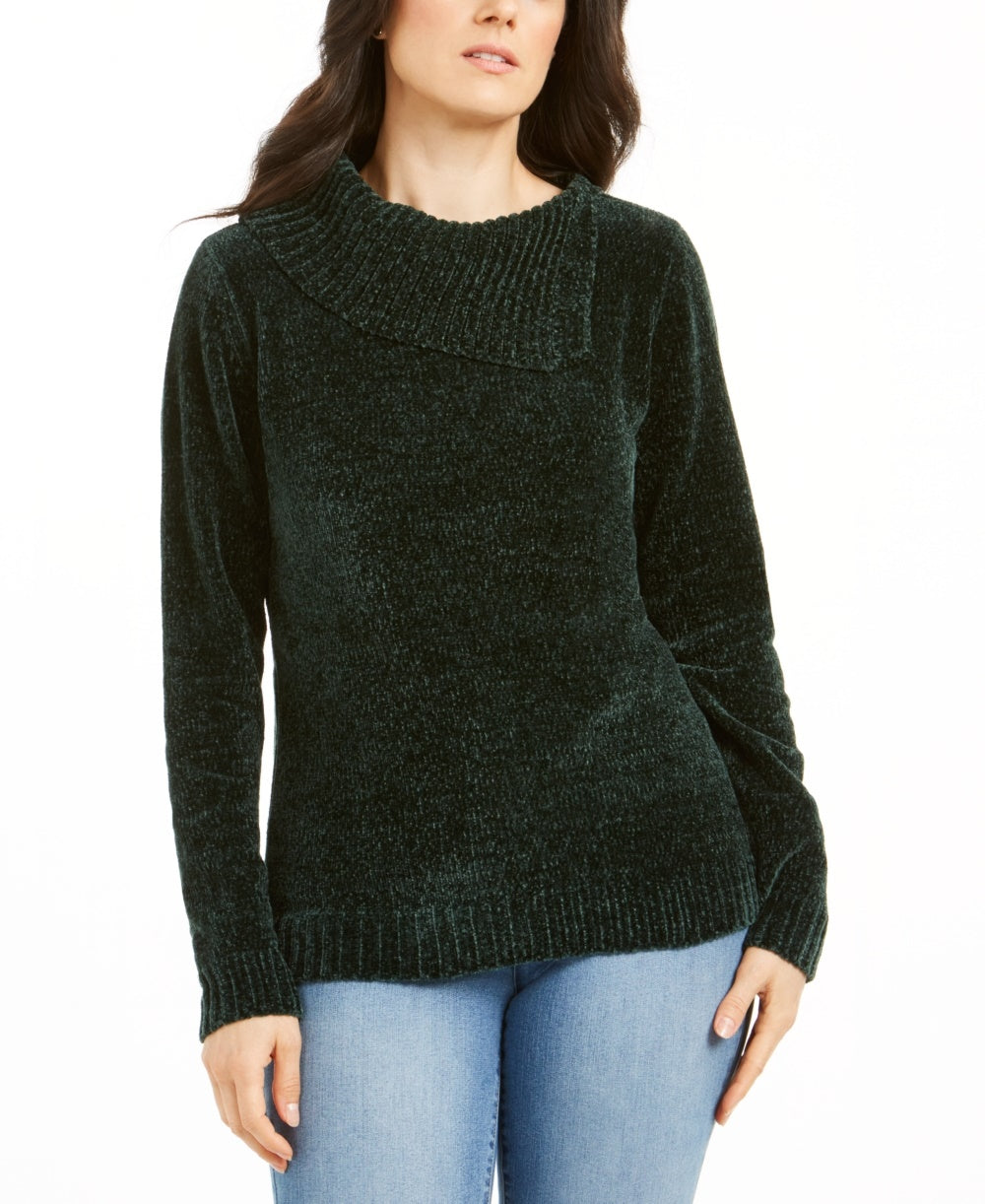 Karen Scott Women's Envelope Neck Chenille SweaterGreen  Size PS