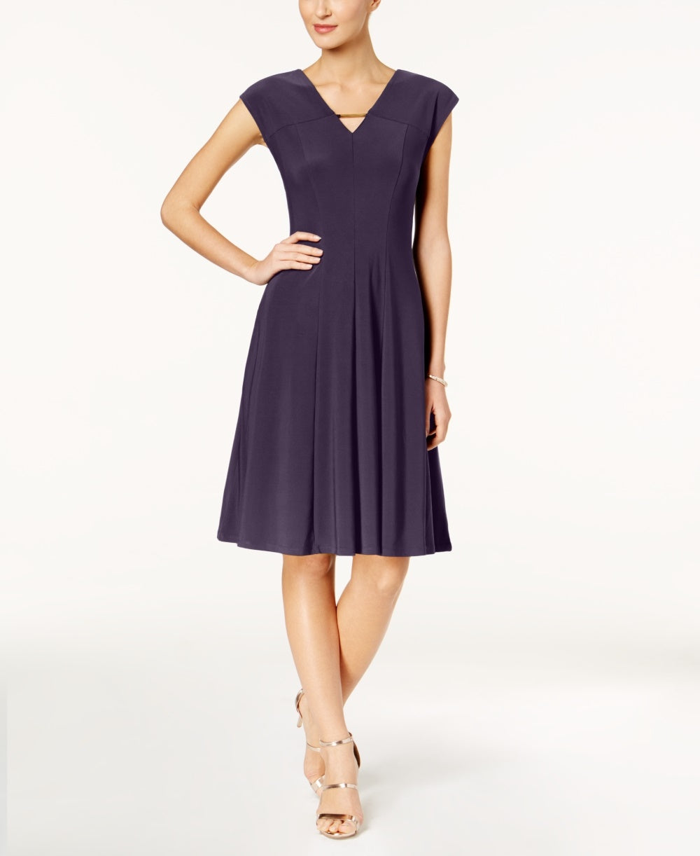 Love Scarlett Women's Fit & Flare Hardware Cutout Dress Purple Size Petite X-Large