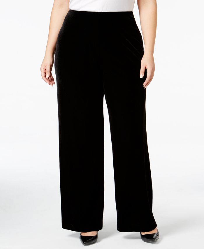 Alfani Women's Plus Velvet Wide Leg Pants Black Size 1X