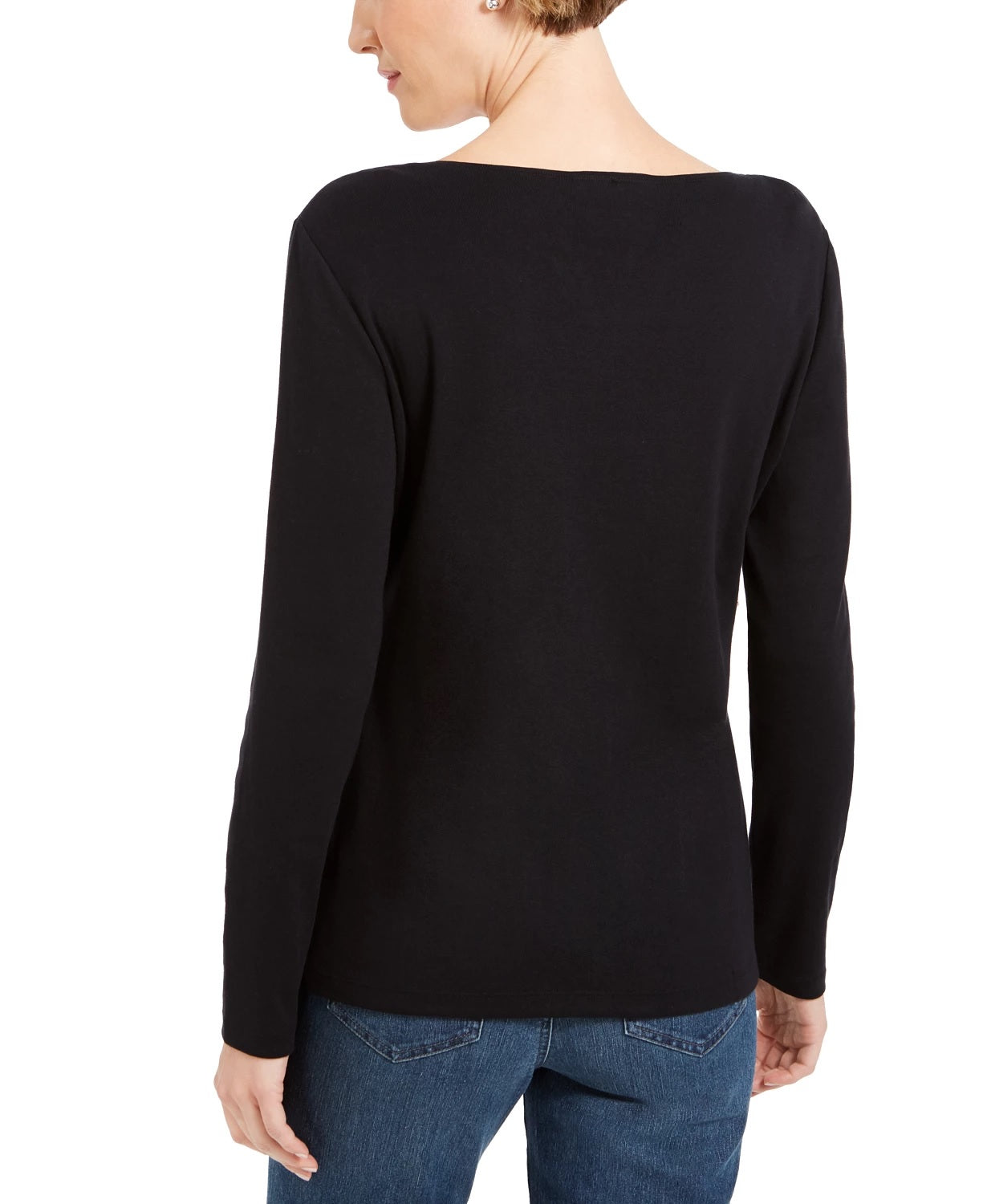 Karen Scott Women's Glitter Graphic Holiday Shirt Black Size Medium