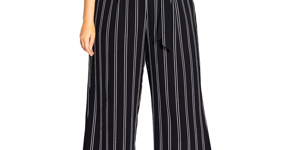 City Chic Women's Trendy Plus Striped Cropped Jumpsuit Black Size 24W