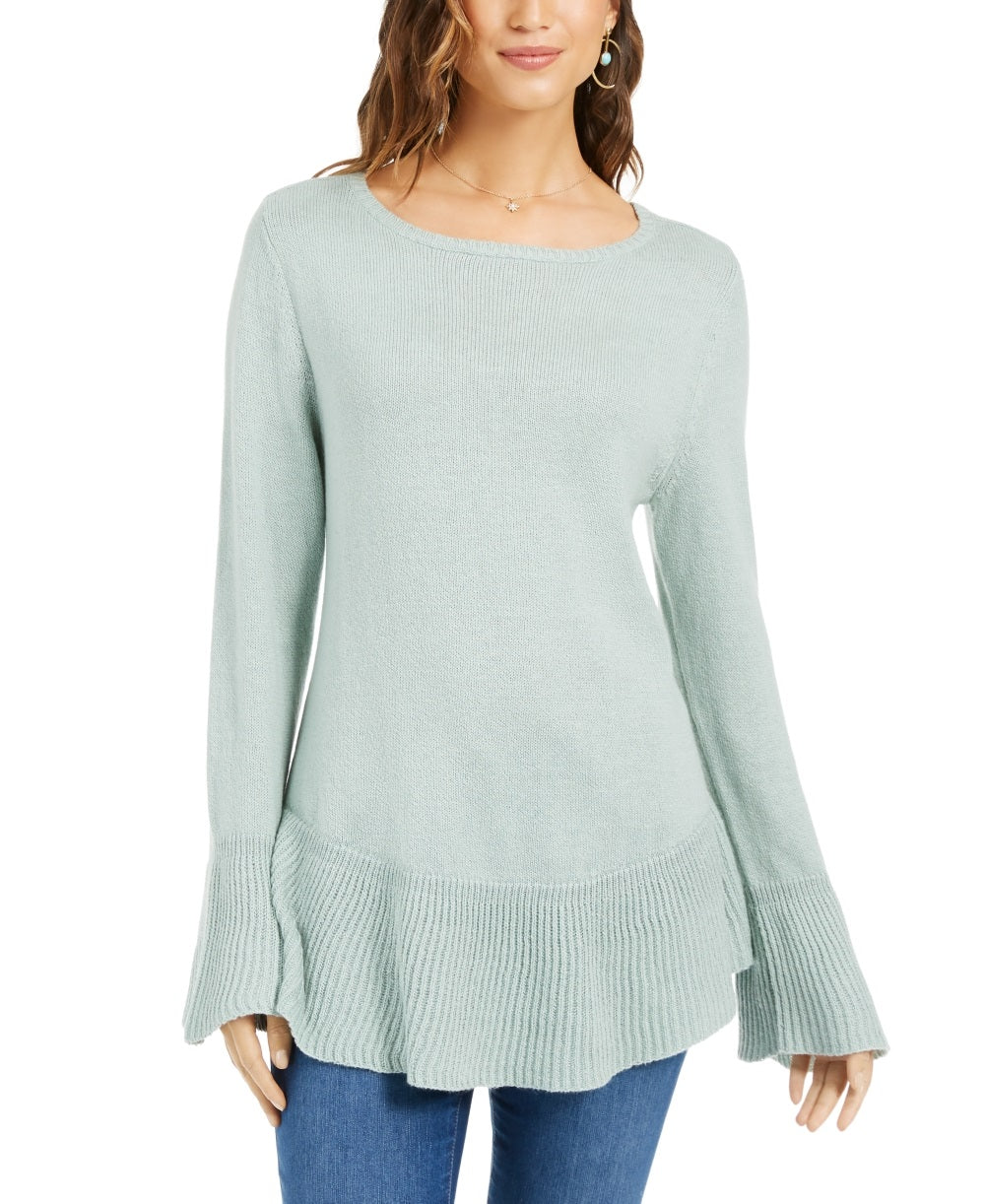 Style & Co Women's Ruffle Hem Knit Sweater Green Size Small