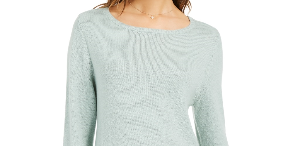 Style & Co Women's Ruffle Hem Knit Sweater Green Size Small