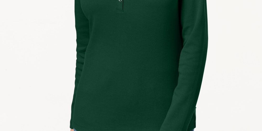 Karen Scott Women's Cotton Henley Top Green Size X-Large