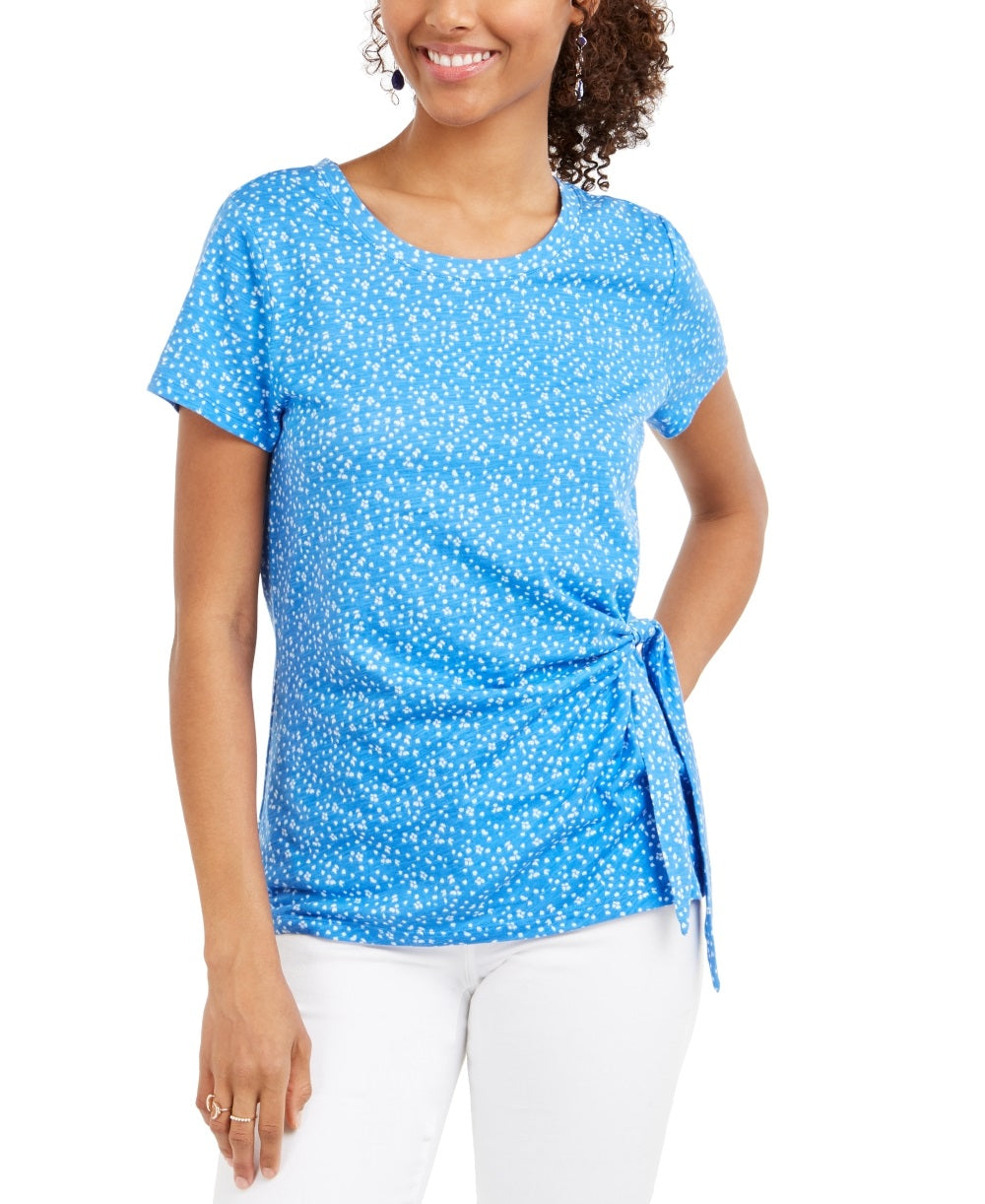 Style & Co Women's Printed Tie Side Top Blue Size Small