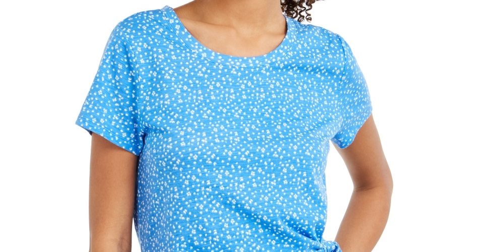 Style & Co Women's Printed Tie Side Top Blue Size Small
