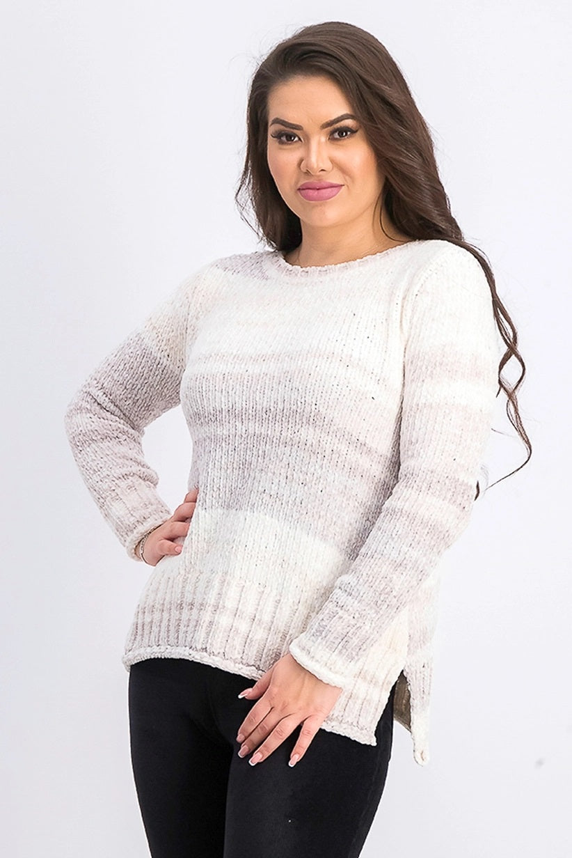 Style & Co Women's Ivory Ombre Long Sleeve Crew Neck Blouse Sweater White Size -PS