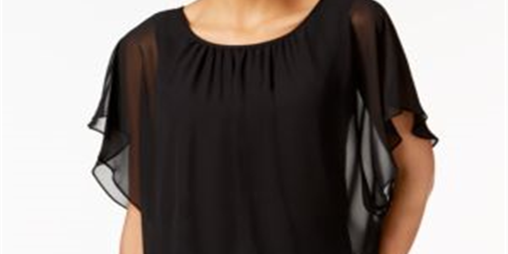 JM Collection Women's Flutter Sleeve Top Black Size S