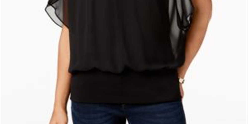 JM Collection Women's Flutter Sleeve Top Black Size S