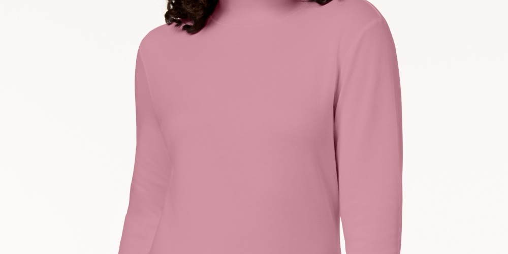 Karen Scott Women's Cotton Mock Neck Top Pink Size X-Large