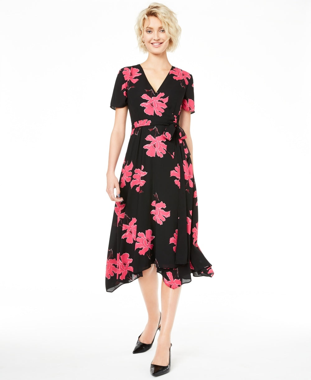 Alfani Women's Printed Wrap Dress Black Size 4 Petite