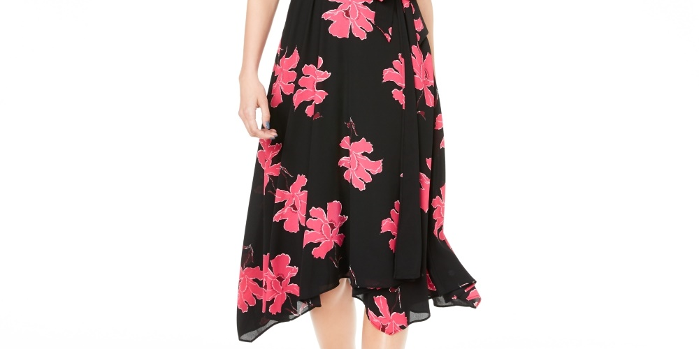Alfani Women's Printed Wrap Dress Black Size 4 Petite