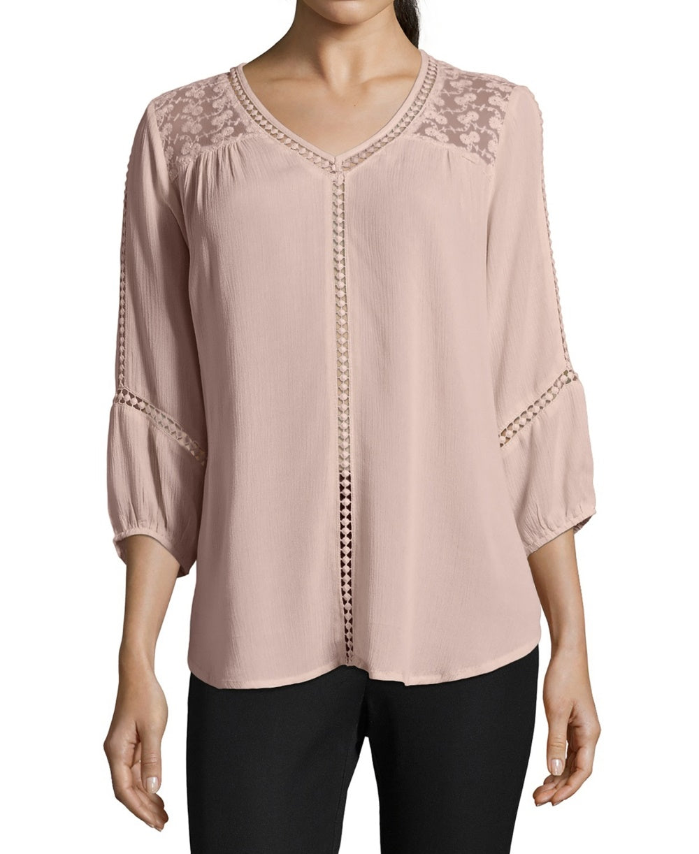 John Paul Richard Women's Lace Trim Blouse Pink Size Large