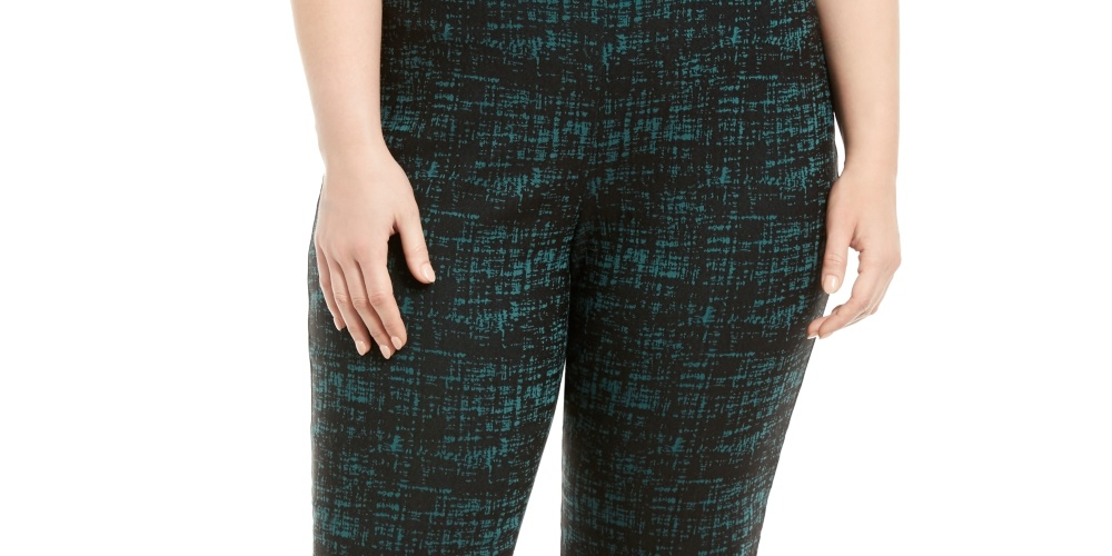 JM Collection Women's Plus Size Jacquard Pull-On Pants Green Size Petite Small