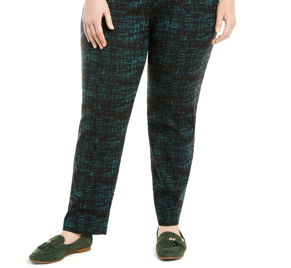 JM Collection Women's Plus Size Jacquard Pull-On Pants Green Size Petite Small