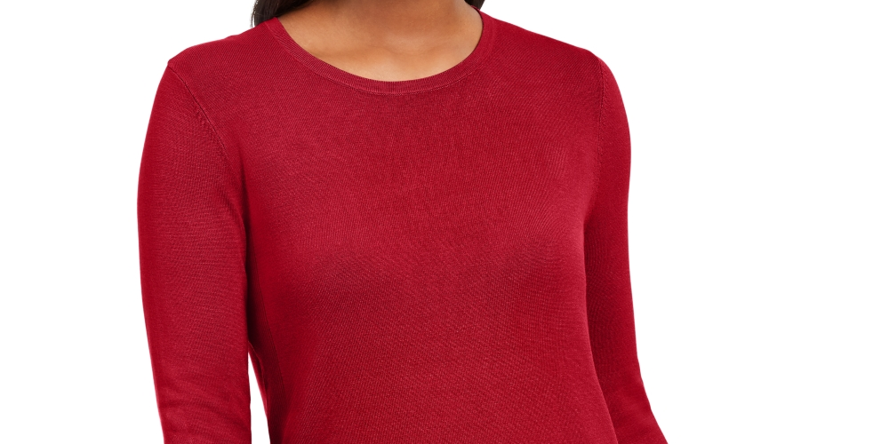 JM Collection Button-Cuff Crewneck Sweater  Lt/Pas Red Size Large