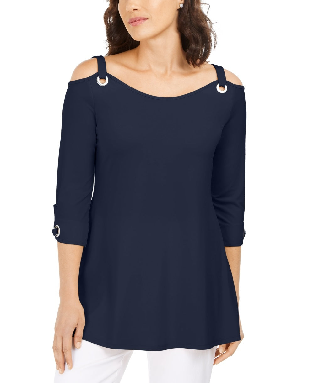 JM Collection Women's Grommet Cold Shoulder Tunic Blue Size Small