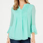 Charter Club Women's Double Ruffle Textured Pintuck Top Mint Size Large