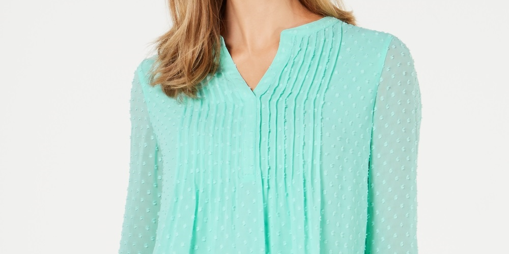 Charter Club Women's Double Ruffle Textured Pintuck Top Mint Size Large
