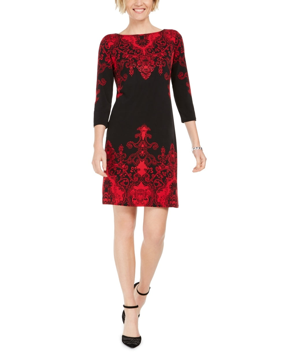 JM Collection Women's Petite Printed Dress Black Size Small