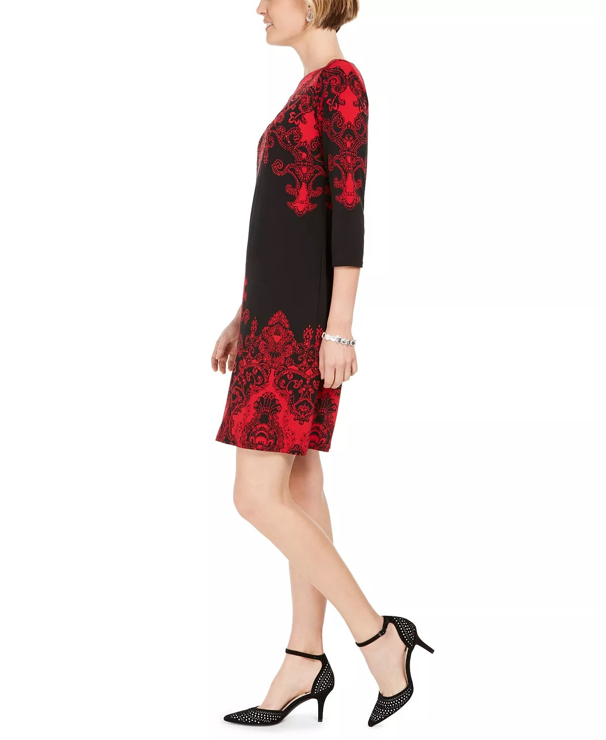 JM Collection Women's Petite Printed Dress Black Size Small