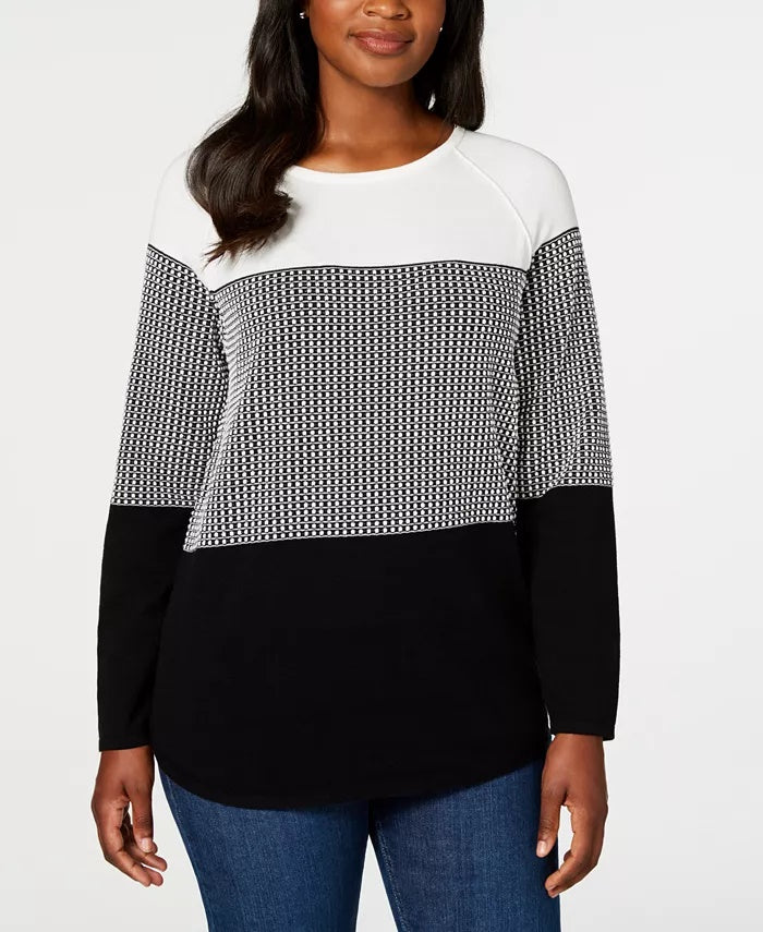 करेन स्कॉट टेक्स्चर्ड कॉटन कलरब्लॉक पुलओवर स्वेटर ब्राइटब्लू साइज एक्स-स्मॉल