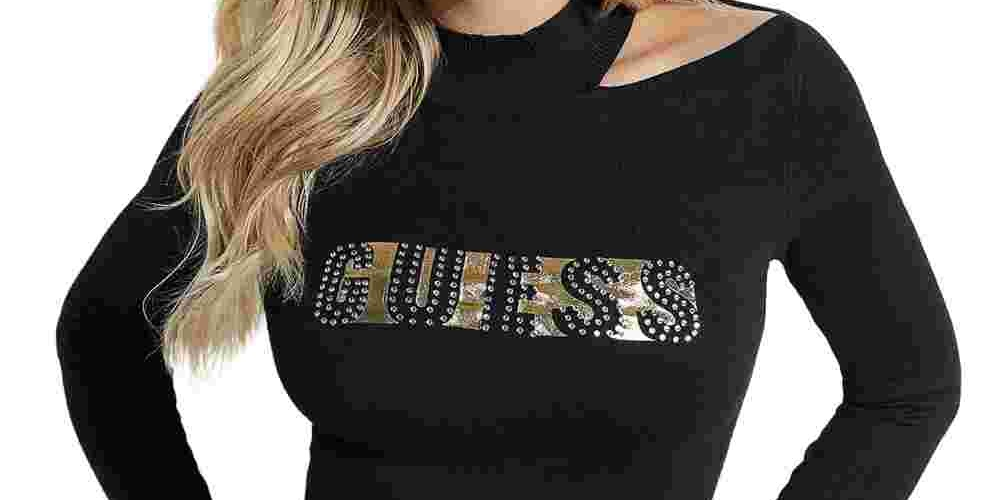 Guess Women's Metallic Logo Sweater Black Size X-Large
