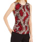 Calvin Klein Women's Snake Print Pleated Neck Top Red Size Large