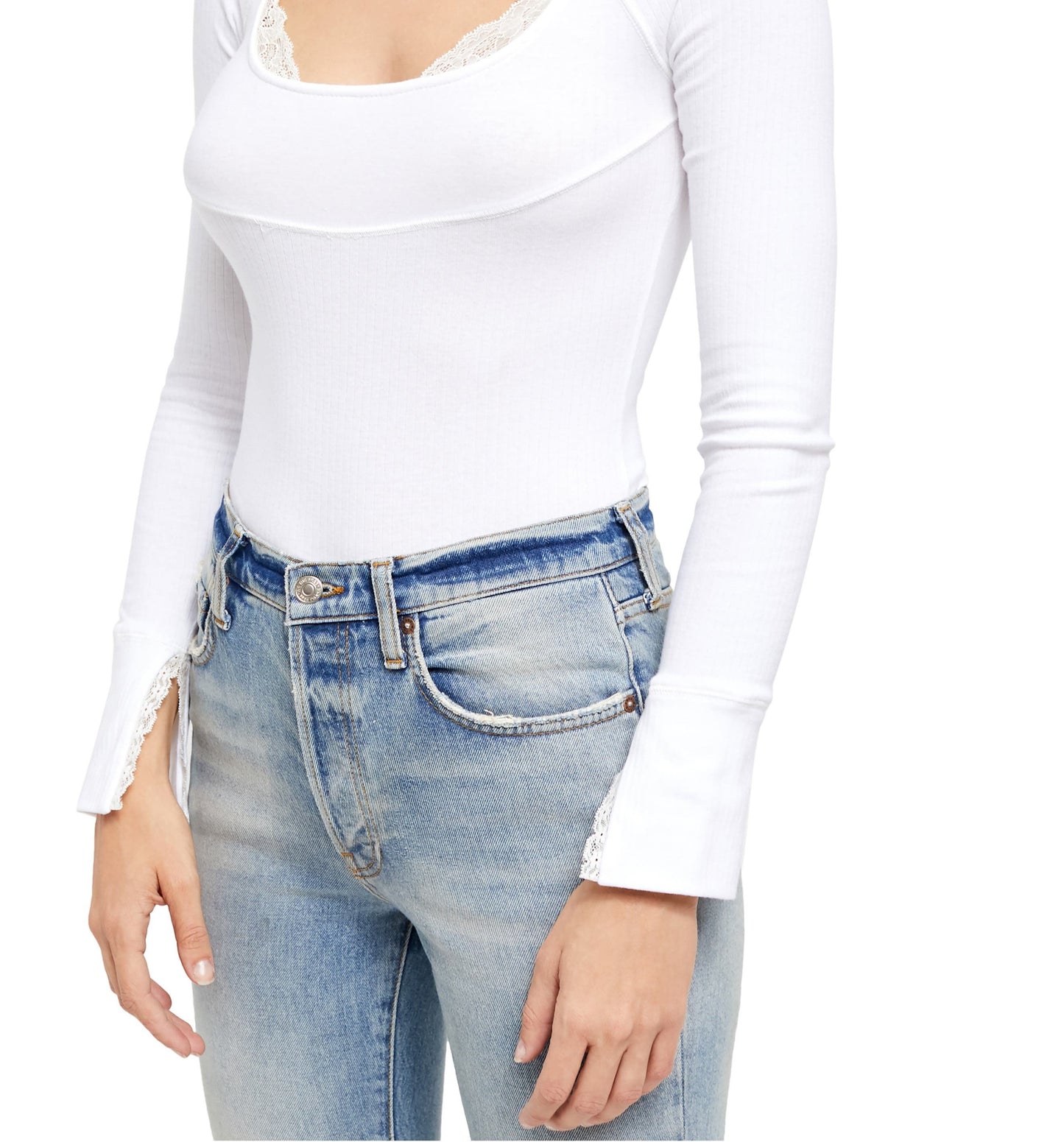 Free People Women's Bit Of Lace Layering Top White Size Medium
