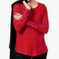 Alfani Women's Petite Ribbed Snap-Detail Sweater  Red Size PM