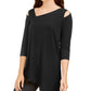 Alfani Women's Asymmetrical Cut Out Top Black Size Petite Small