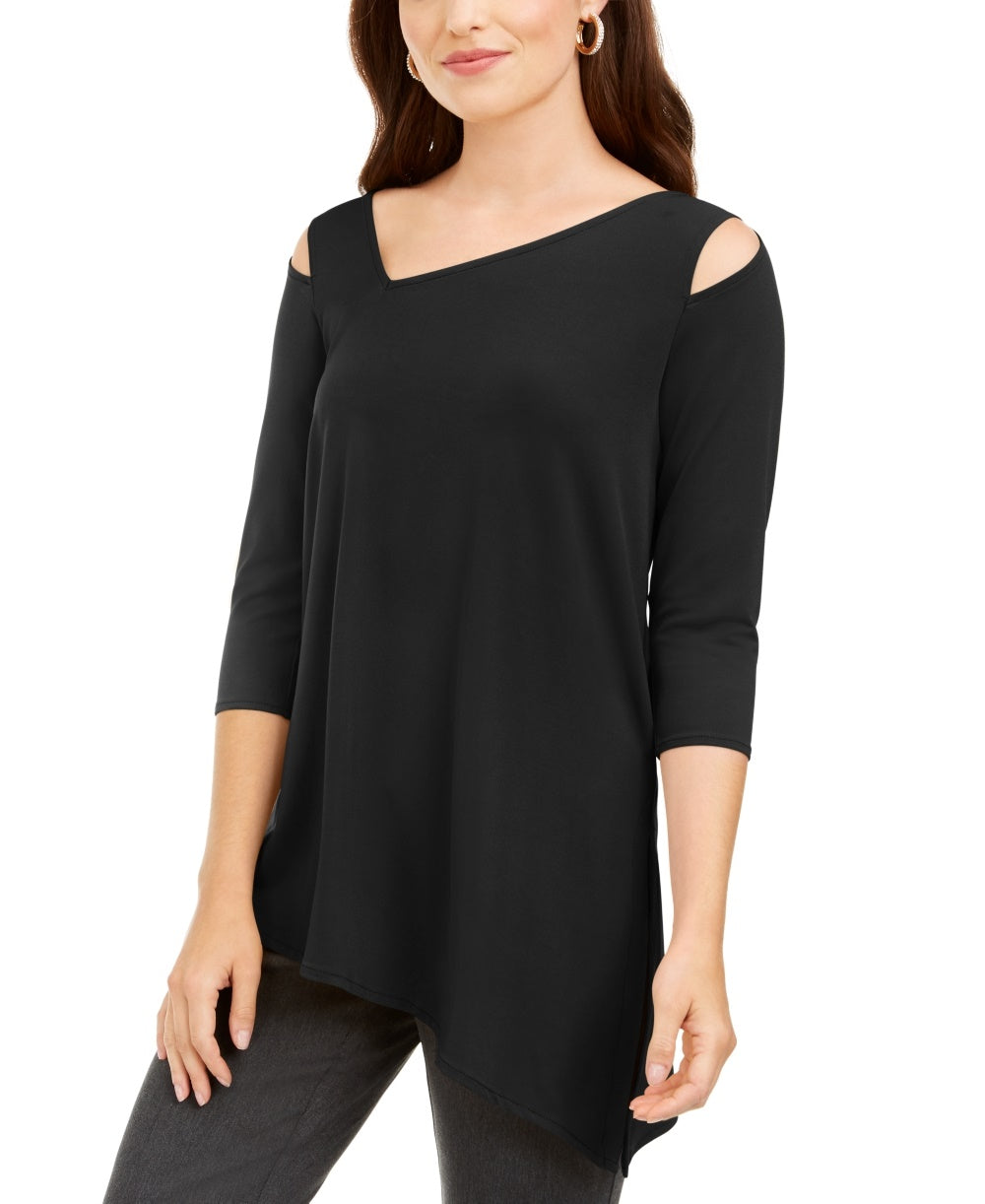 Alfani Women's Asymmetrical Cut Out Top Black Size Petite Small