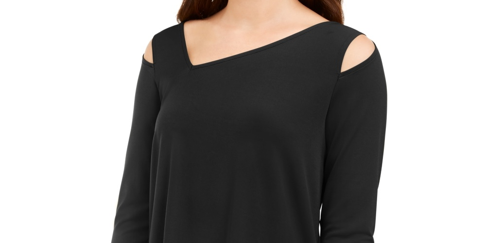 Alfani Women's Asymmetrical Cut Out Top Black Size Petite Small