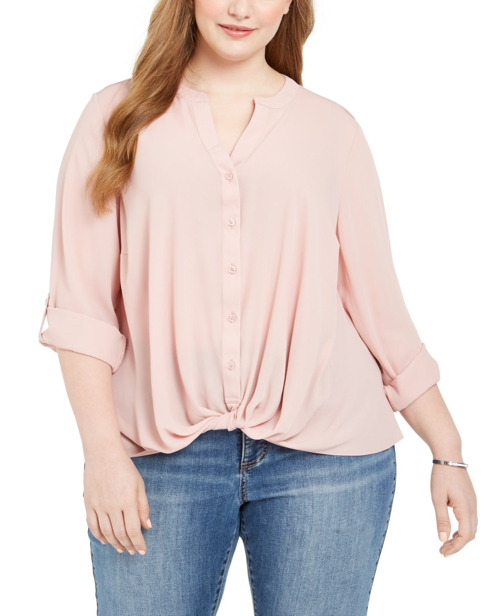 INC International Concepts  Women's Plus Twist Front Shirt Pink Size 3X