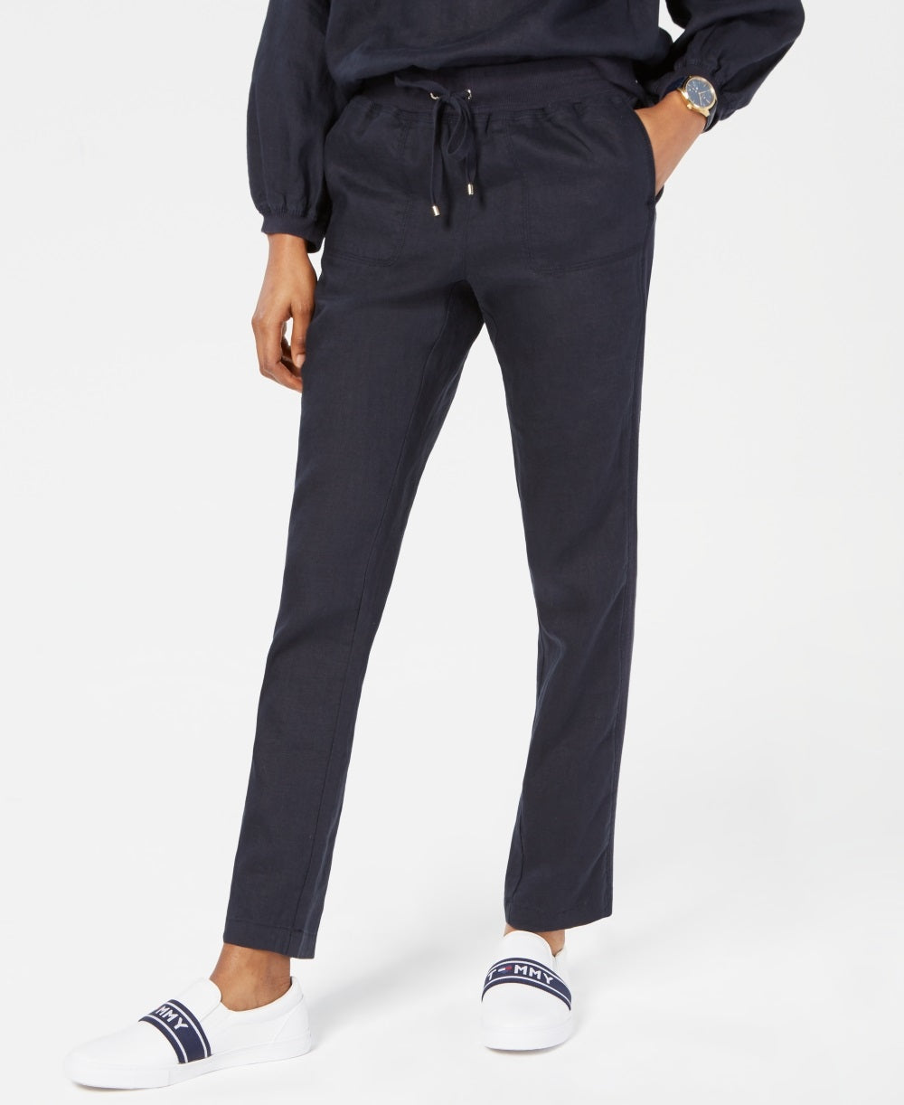 Tommy Hilfiger Women's Linen Jogger Pants Blue Size 8