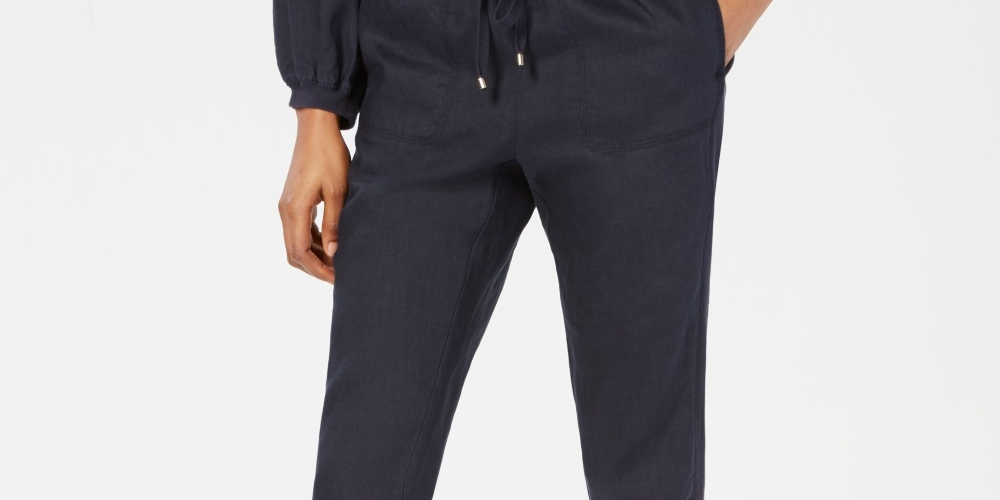 Tommy Hilfiger Women's Linen Jogger Pants Blue Size 8