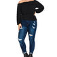 City Chic Women's Trendy Plus Flocked Off The Shoulder Top Black Size 18W