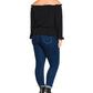City Chic Women's Trendy Plus Flocked Off The Shoulder Top Black Size 18W