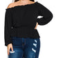 City Chic Women's Trendy Plus Flocked Off The Shoulder Top Black Size 18W