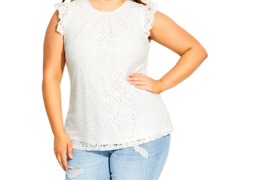 City Chic Women's Trendy Plus Ornamental Lace Top White Size Petite Small